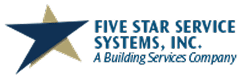 Logo of Five Star Service Systems, Inc. featuring a dark blue star and the slogan "A Building Services Company.